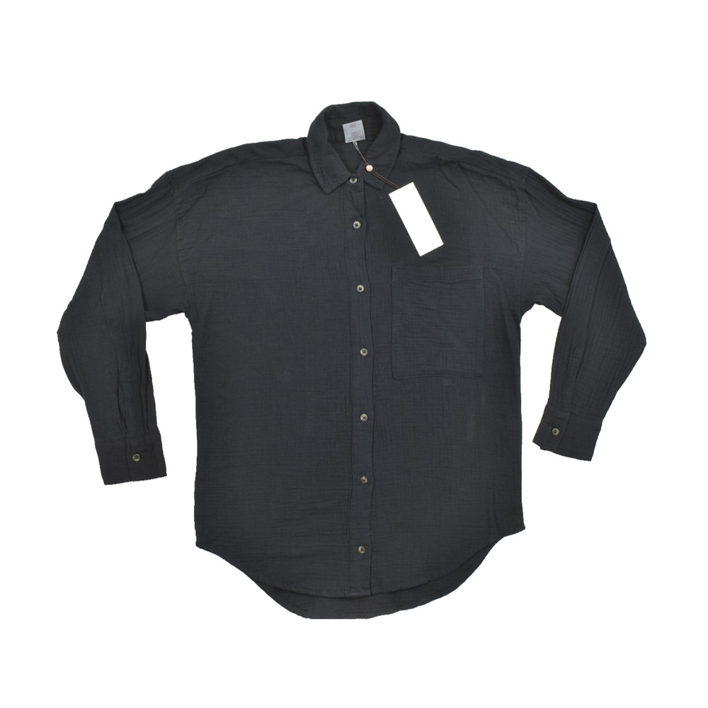 CALIA Women's Pure Black Oversized LS Button Down Regular Size XXS Shirt NEW